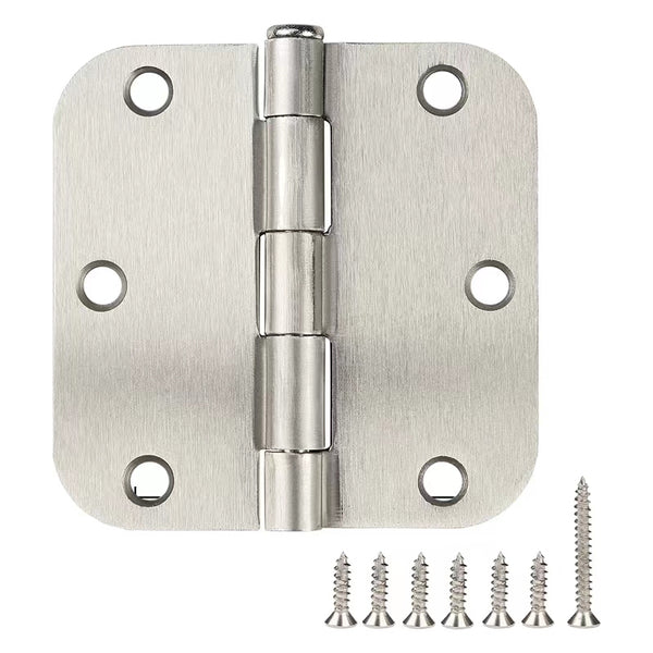 3.5 Brushed Nickel Door Hinges - Plain Bearing, 5/8” Radius