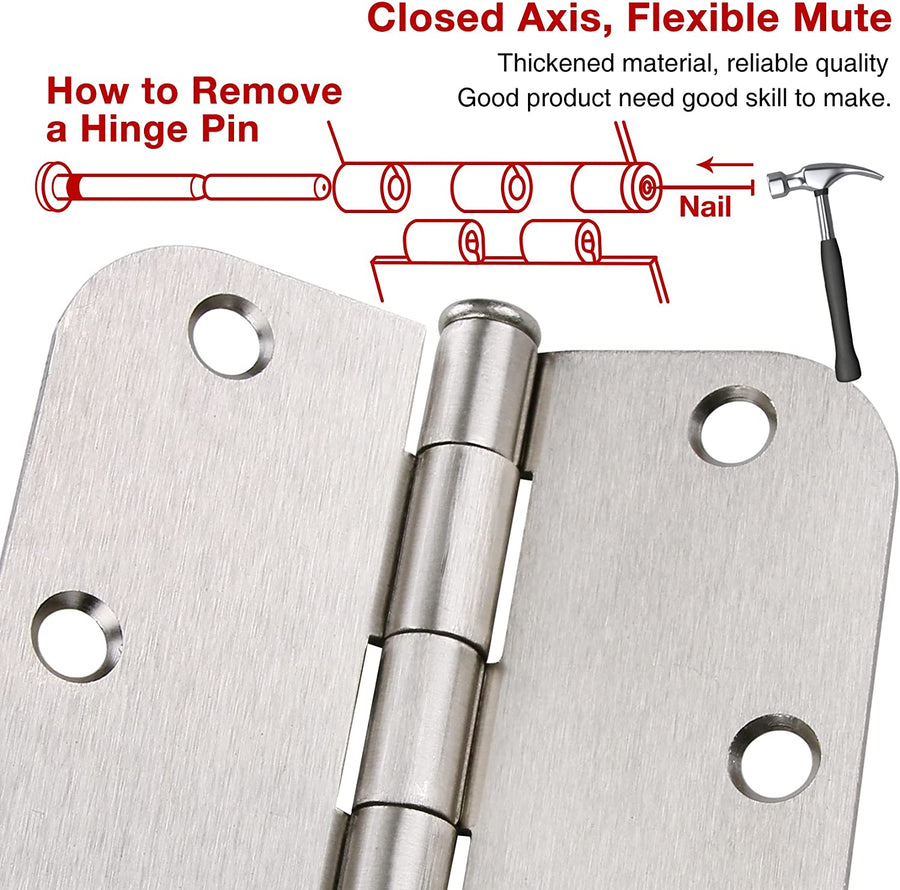 3 1/2" X 3 1/2" Brushed Nickel Door Hinges Satin Nickel Plain Bearing Rounded 5/8" Radius Corners