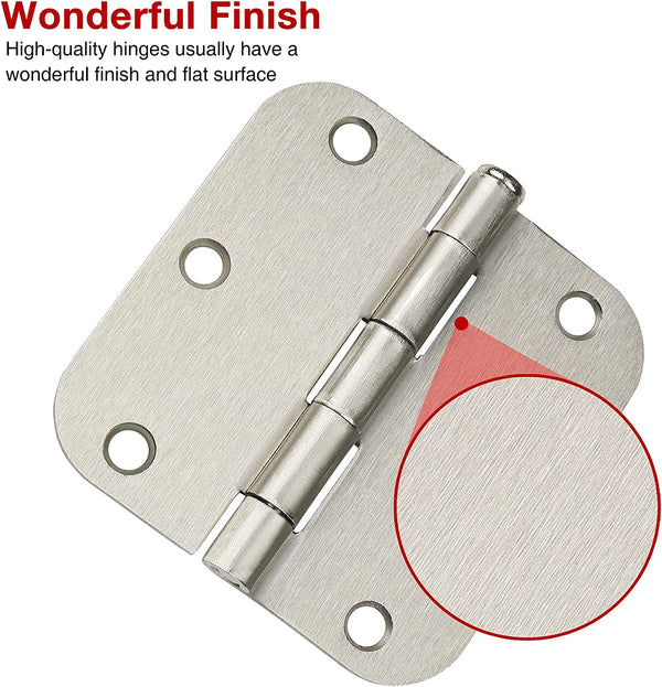 3 1/2" X 3 1/2" Brushed Nickel Door Hinges Satin Nickel Plain Bearing Rounded 5/8" Radius Corners