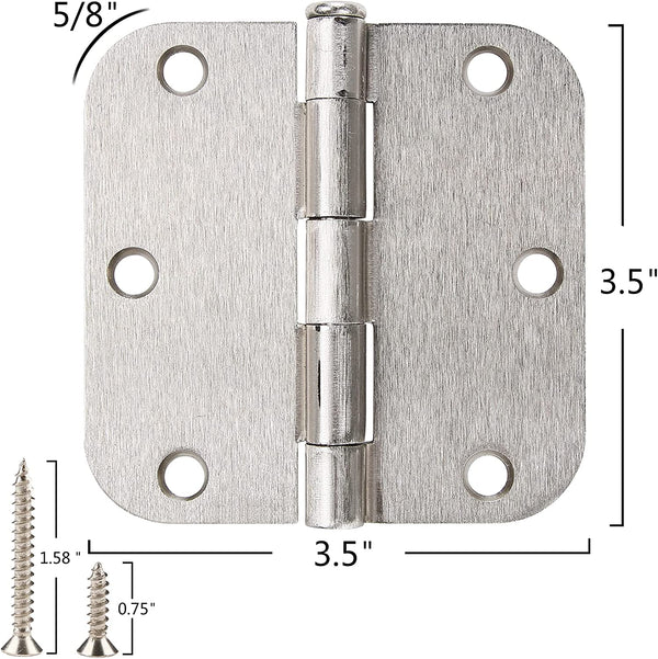 3 1/2" X 3 1/2" Brushed Nickel Door Hinges Satin Nickel Plain Bearing Rounded 5/8" Radius Corners