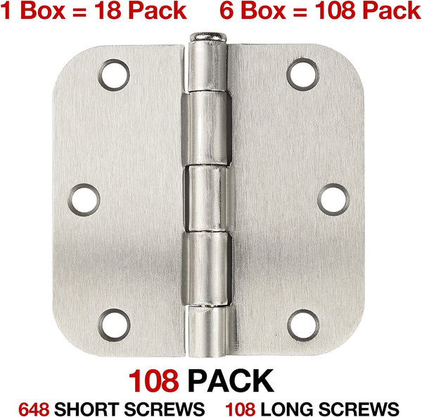 3 1/2" X 3 1/2" Brushed Nickel Door Hinges Satin Nickel Plain Bearing Rounded 5/8" Radius Corners