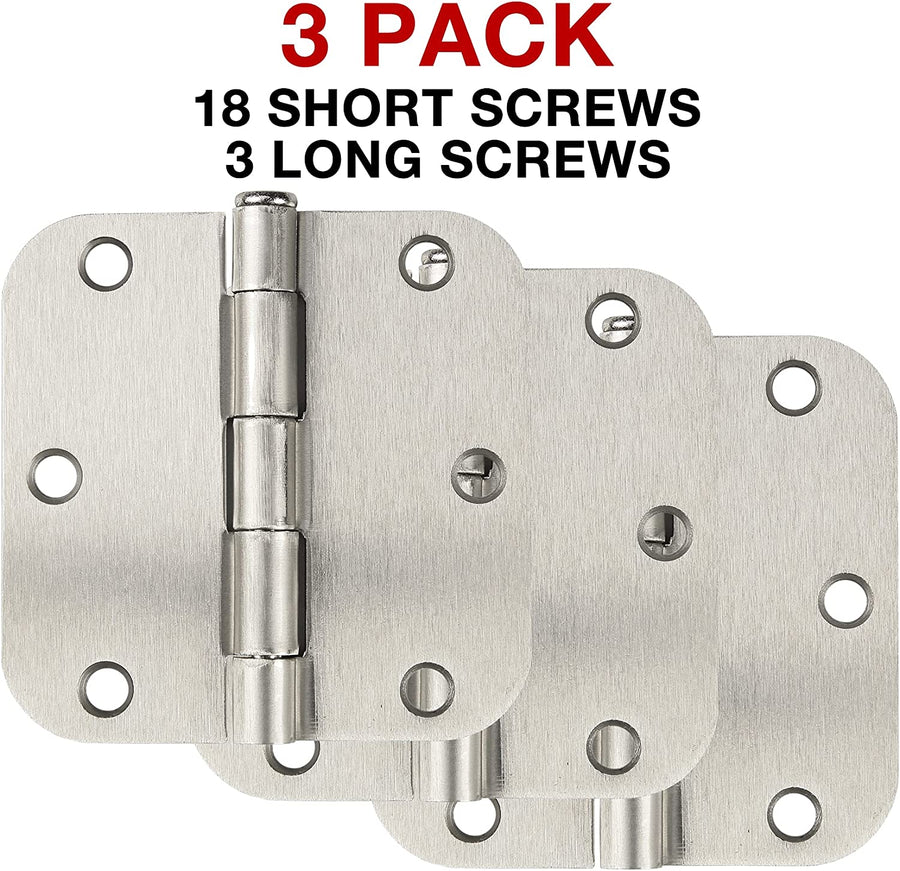 3 1/2" X 3 1/2" Brushed Nickel Door Hinges Satin Nickel Plain Bearing Rounded 5/8" Radius Corners