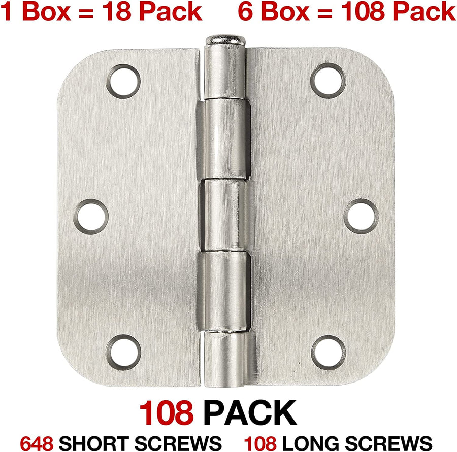 3 ½"x 3 ½" Brushed Nickel Door Hinges with 5/8” Radius Corners