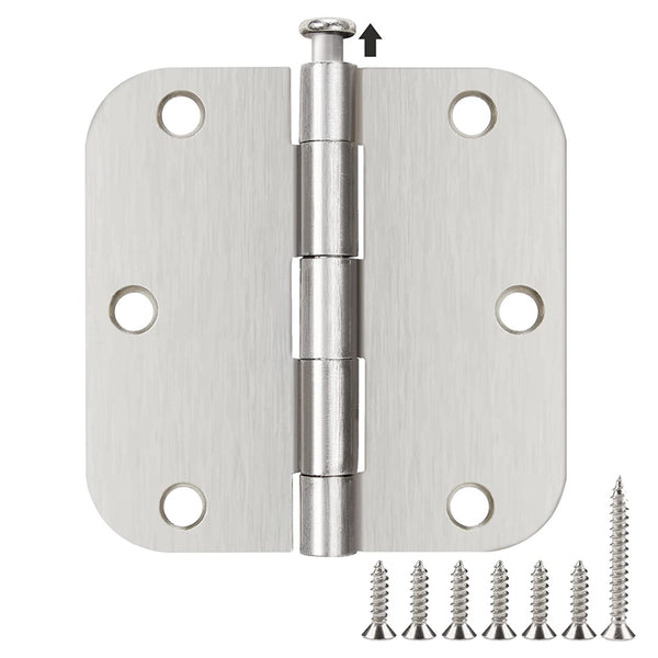 3 ½"x 3 ½" Brushed Nickel Door Hinges with 5/8” Radius Corners