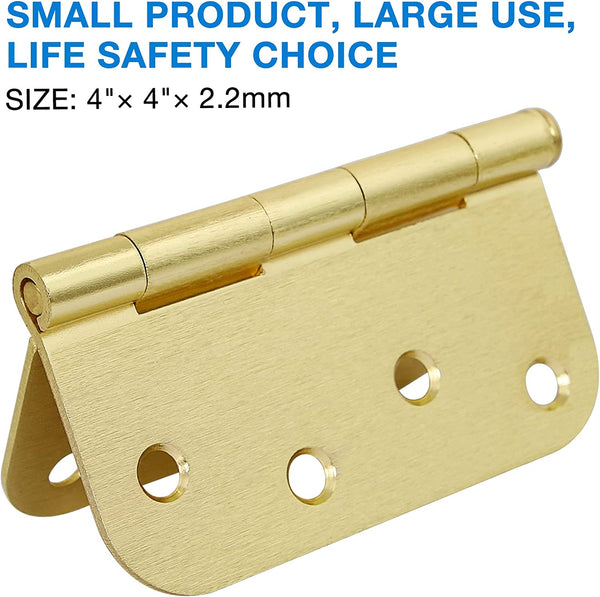 4" x 4" Ball-Bearing 5/8 Radius Satin Brass Full Mortise Exterior Door Hinges