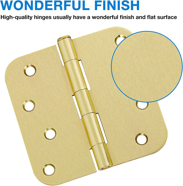 4" x 4" Ball-Bearing 5/8 Radius Satin Brass Full Mortise Exterior Door Hinges