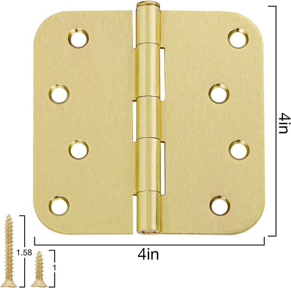 4" x 4" Ball-Bearing 5/8 Radius Satin Brass Full Mortise Exterior Door Hinges