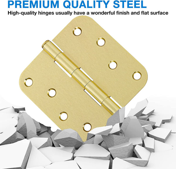 4" x 4" Ball-Bearing 5/8 Radius Satin Brass Full Mortise Exterior Door Hinges