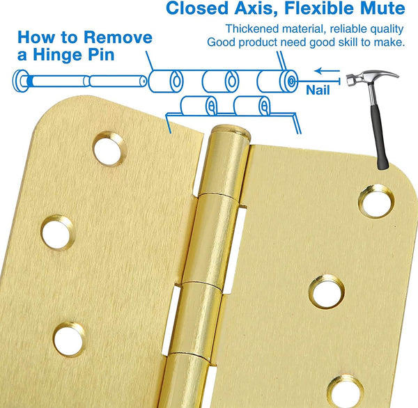 4" x 4" Ball-Bearing 5/8 Radius Satin Brass Full Mortise Exterior Door Hinges