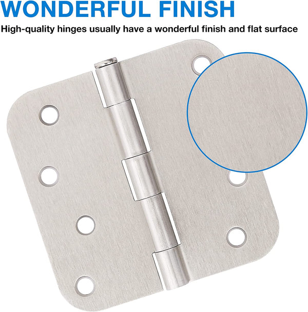 4" x 4" Ball-Bearing 5/8 Radius Satin Nickel Full Mortise Exterior Door Hinges
