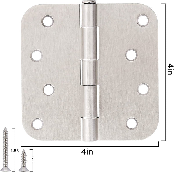 4" x 4" Ball-Bearing 5/8 Radius Satin Nickel Full Mortise Exterior Door Hinges