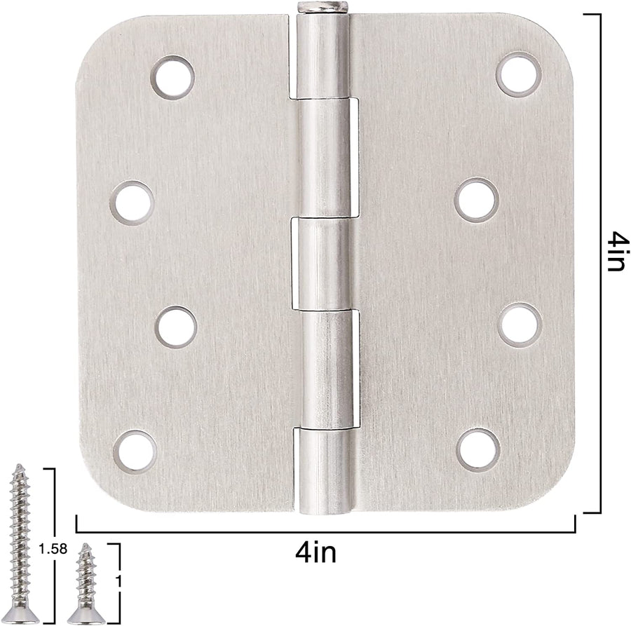 4" x 4" Ball-Bearing 5/8 Radius Satin Nickel Full Mortise Exterior Door Hinges