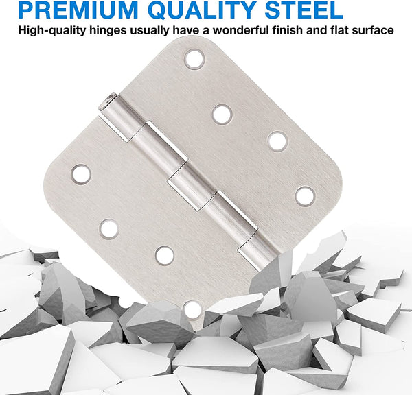 4" x 4" Ball-Bearing 5/8 Radius Satin Nickel Full Mortise Exterior Door Hinges