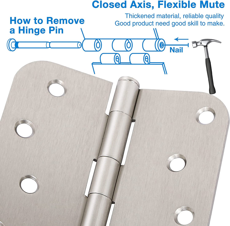 4" x 4" Ball-Bearing 5/8 Radius Satin Nickel Full Mortise Exterior Door Hinges
