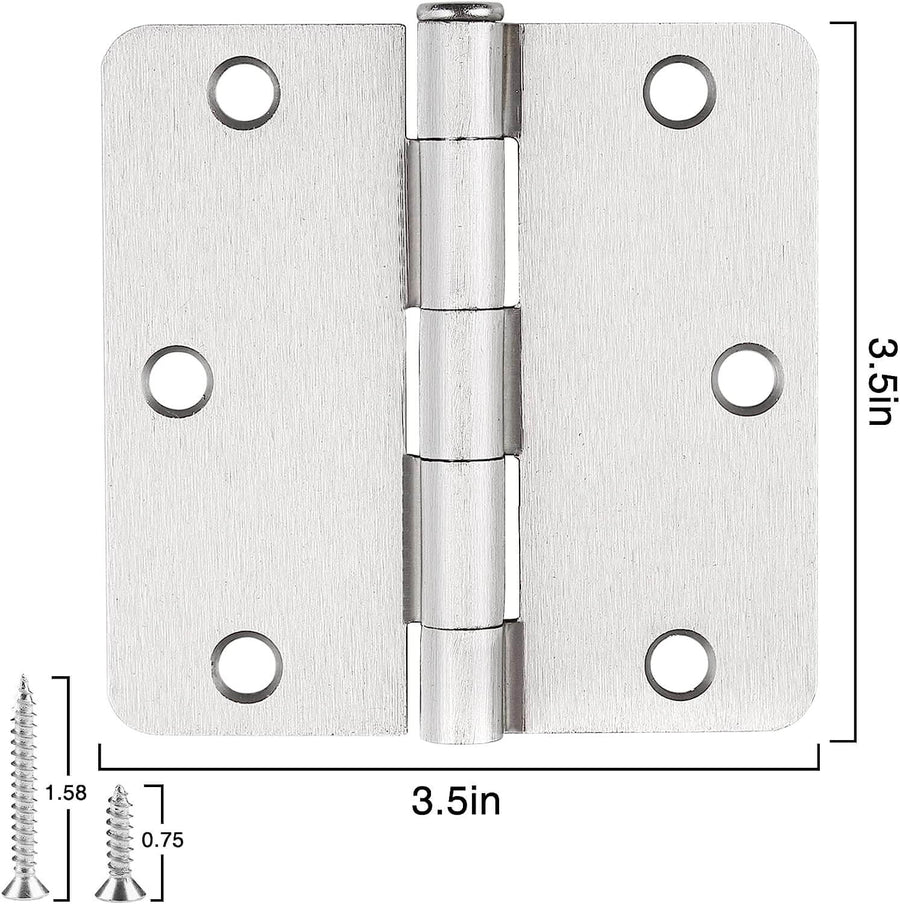 3.5 Inch Brushed Nickel  Door Hinges - Ball-Bearing, 1/4R