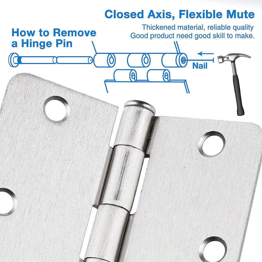 3.5 Inch Brushed Nickel  Door Hinges - Ball-Bearing, 1/4R